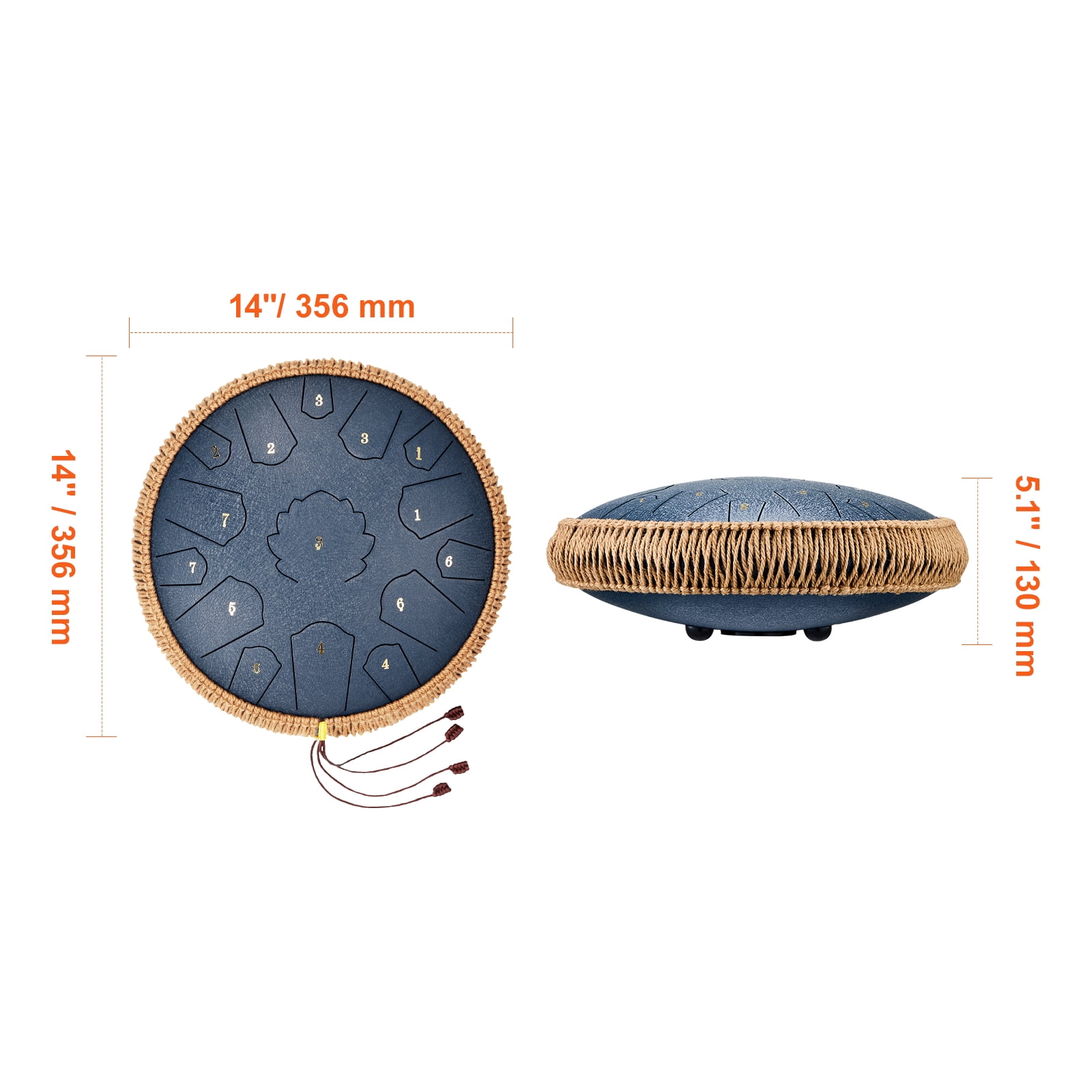 KFFKFF Steel Tongue Drum, 14-inch with 15 Notes, C Major Key, Percussion Instrument for Outdoor Use, Musical Learning, and Yoga, Includes Mallets and Carry Bag, Navy Blue