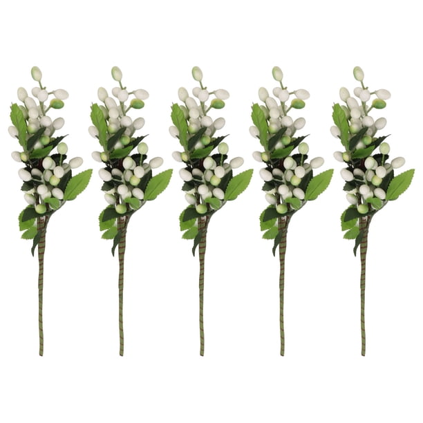 5PCS Bayas artificiales Tallos de bayas artificiales Decoración para sala de estar Oficina Blanco