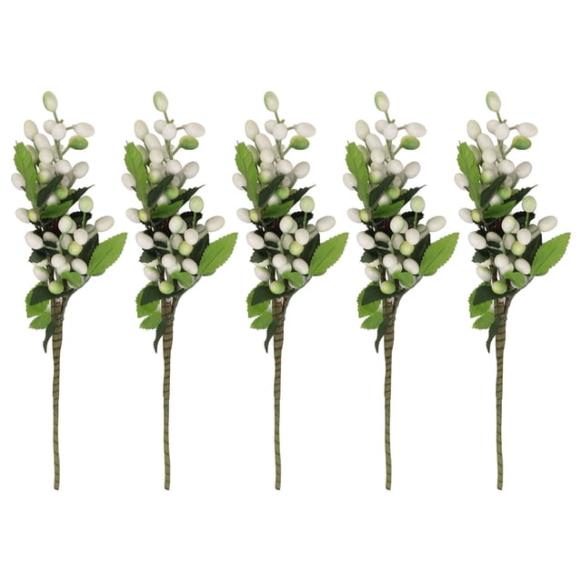5PCS Bayas artificiales Tallos de bayas artificiales Decoración para sala de estar Oficina Blanco