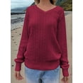 thumbnail image 4 of Womens Cable Knit Soft Business Casual Trendy Classic Pullover Sweaters Fall Outfits Wine Red S, 4 of 7