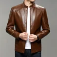thumbnail image 3 of Chaqueta de cuero de otoño e invierno para hombre, nueva chaqueta de cuero suave y delgada con cuello alto, ropa para hombre, 3 of 4