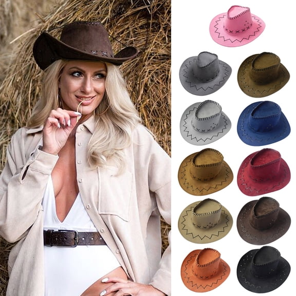 LRen Women Tea Party Hats Classic Western Cowboy Hat for Women and Men Adjustable Wide Brim Summer Sun Outdoor Rancher Style White