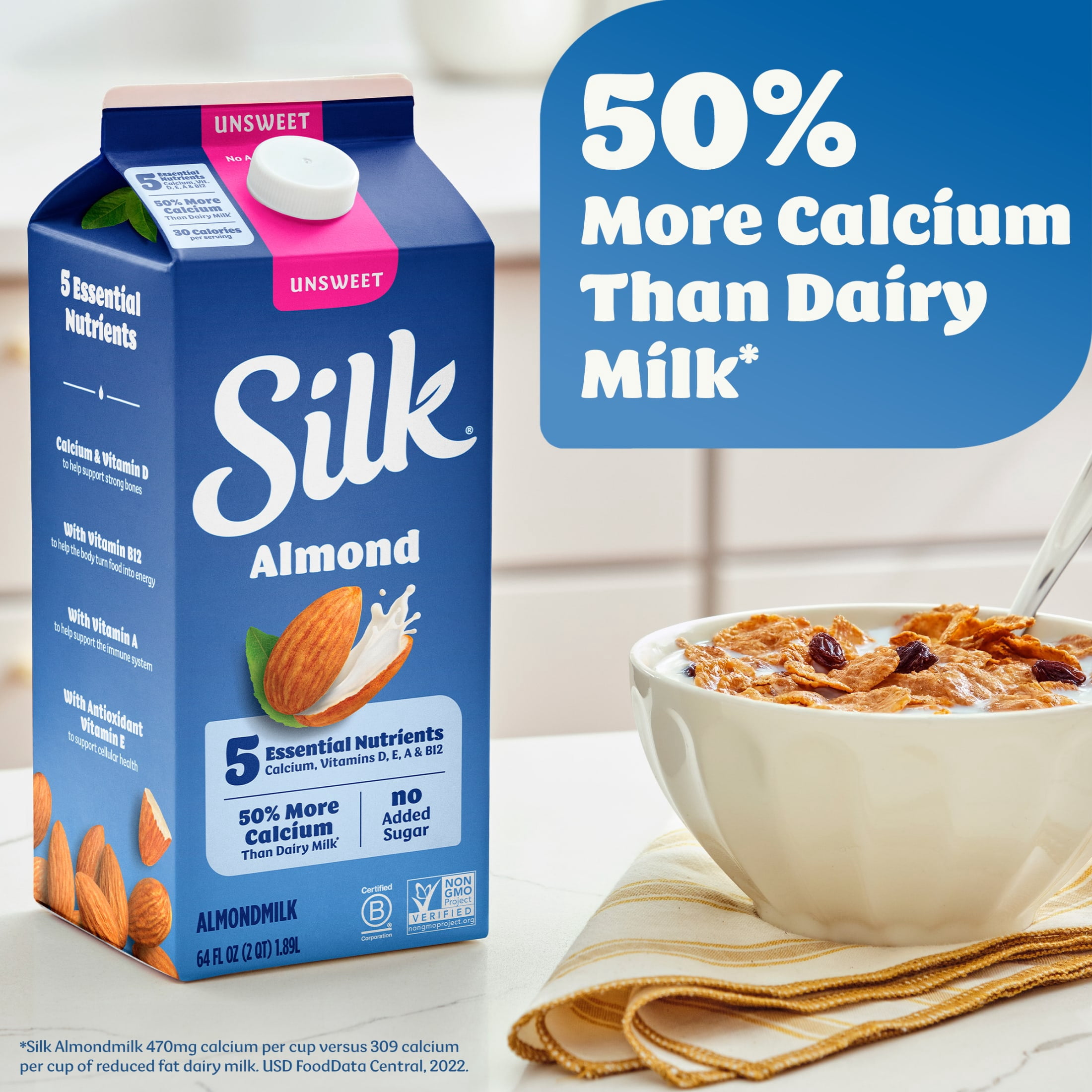 Silk Dairy Free, Gluten Free Dark Chocolate Almond Milk, Plant Based Milk Half Gallon, 64 fl oz
