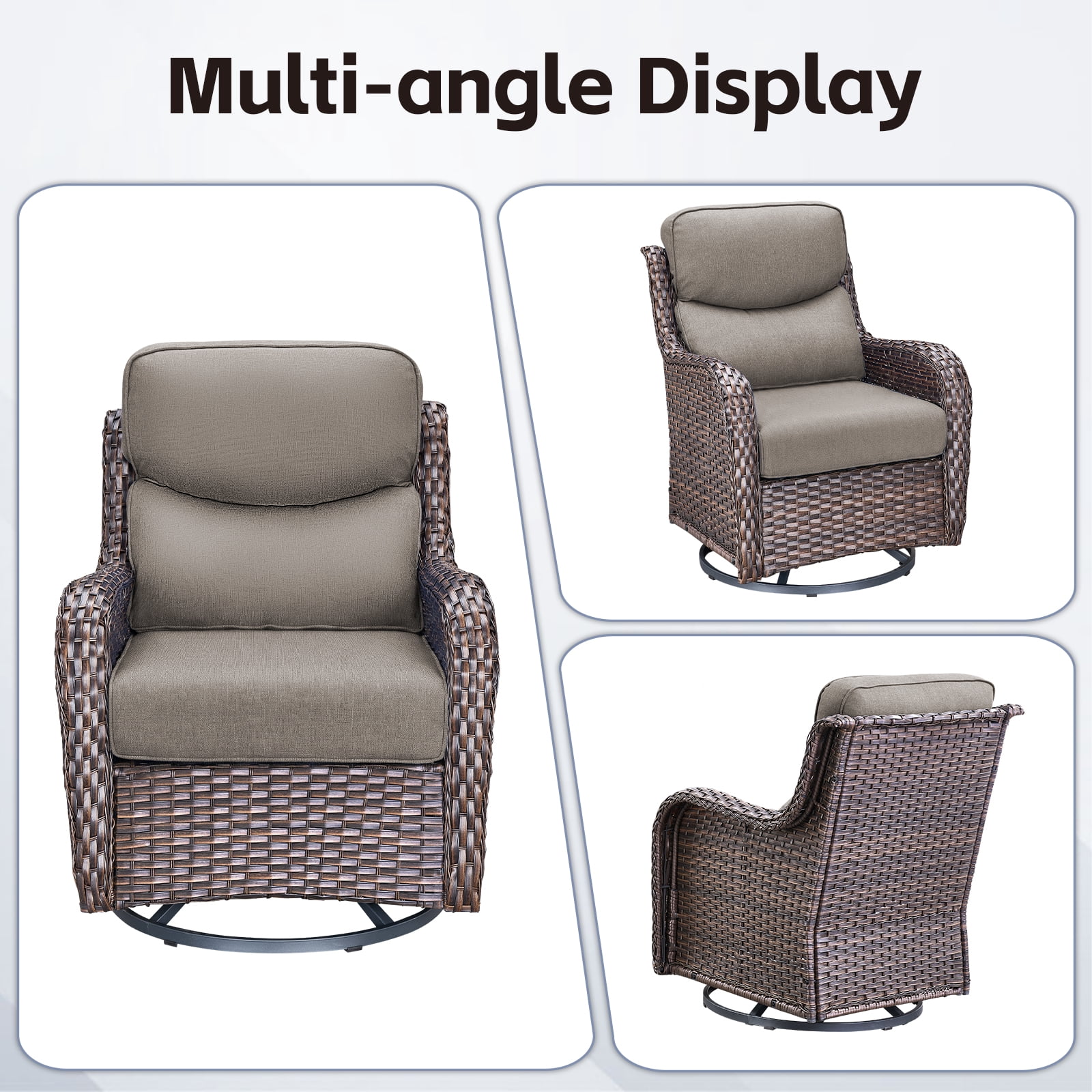 POCASSY 4-Piece Outdoor Patio Furniture Set with Swivel Chairs, Luxury High Back Rattan Wicker Outdoor Conversation Set with 5-inch Thick Seat Cushion Sofa and Swivel Glider Patio Chair for Porch