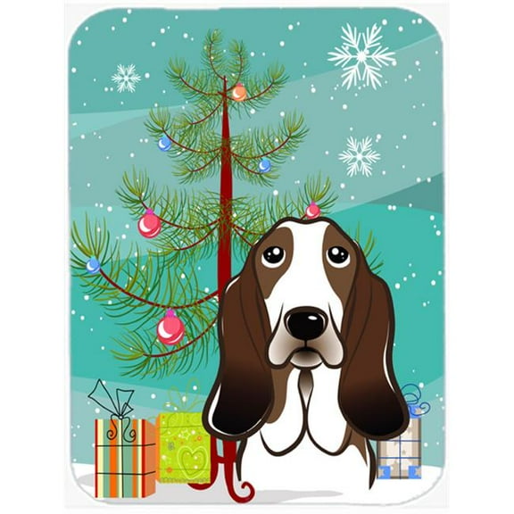 Caroline's Treasures Christmas Tree and Basset Hound Glass Cutting Board Large