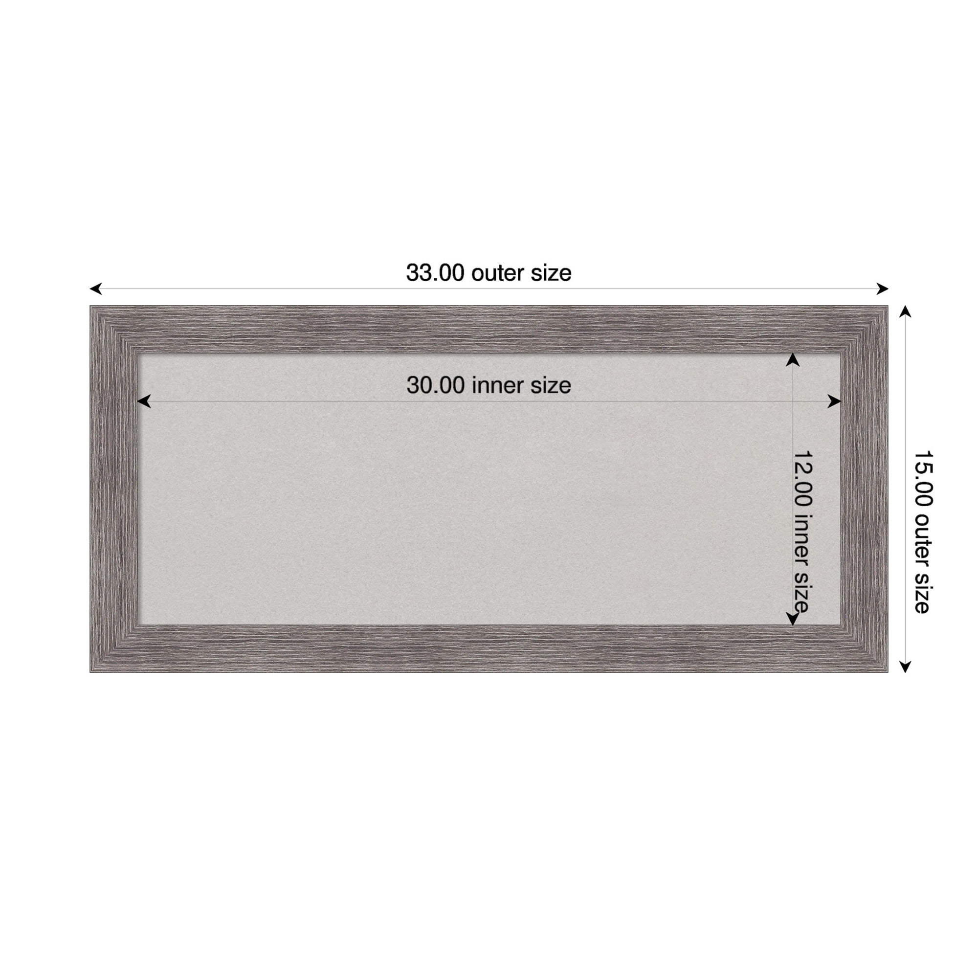 Amanti Art Grey Cork Board Framed Pinstripe Plank Grey Narrow Bulletin Board 33 in. x 15 in.