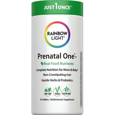 Prenatal One Multivitamin | with Folate, Calcium and Iron | 45 Tablets | by Rainbow Light