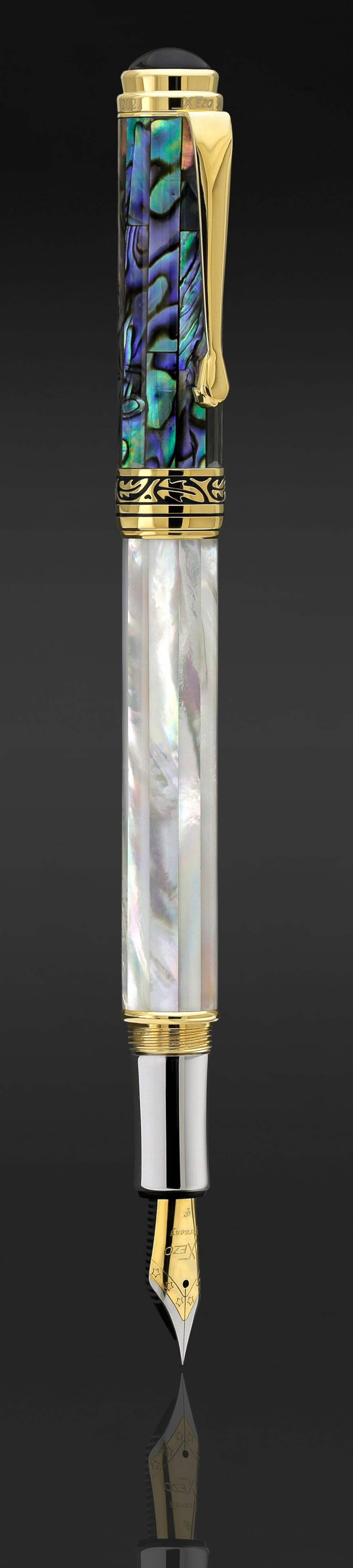 Xezo Xezo Maestro® 18K Gold Plated Fountain Pen (Fine Nib) - Oceanic White Mother of Pearl  Paua Abalone