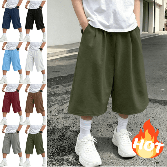 Mifsaly Boys Girls Long Sweat Shorts Knee Length Kids Casual Capri Pants Comfortable Loose Fit Summer Sports Gym Running Play Bottoms with Pockets