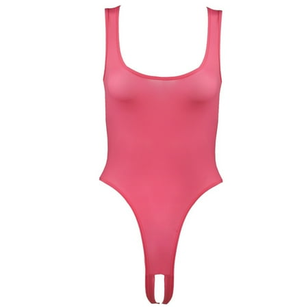 ranrann Womens Mesh Sheer See Through Lingerie Bodysuit High Cut Thong Teddy Leotard Hot Pink One Size
