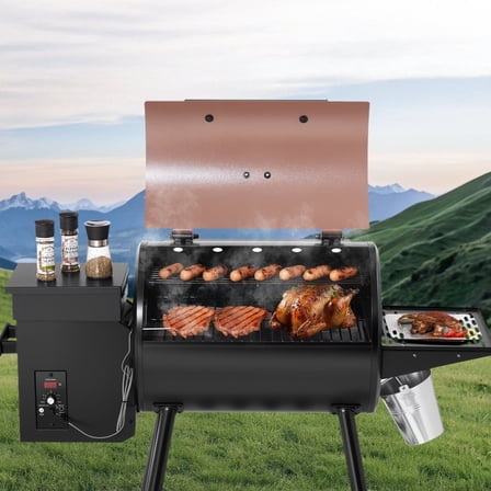 8-in-1 Outdoor Pellet Grill: Electric Smoker and BBQ with 456 Sq In Cooking Area, Digital PID Control, Meat Probe Included, Achieves Up to 500°F – Premium Black Unit