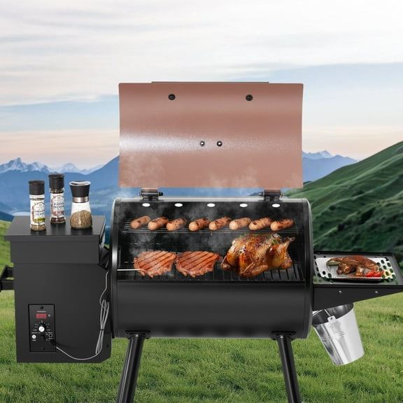 8-in-1 Outdoor Pellet Grill: Electric Smoker and BBQ with 456 Sq In Cooking Area, Digital PID Control, Meat Probe Included, Achieves Up to 500°F – Premium Black Unit