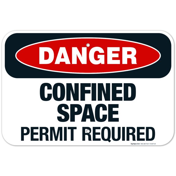 Danger Confined Space Permit Required Sign, OSHA Danger Sign, 12x18 Aluminum