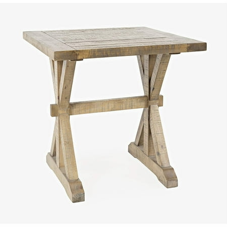 Jofran Carlyle Crossing Modern Rustic Distressed Solid Wood End Table with Trestle