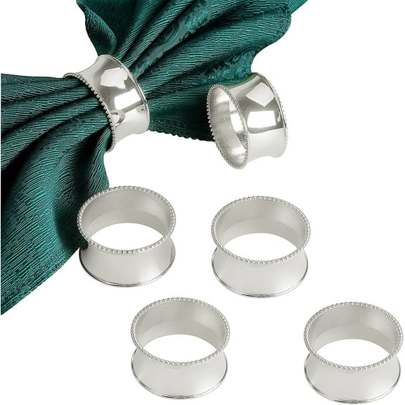 Set of 6 Beaded Round Napkin Rings for for Wedding, Party, Holiday, Dinner (6pcs Silver)