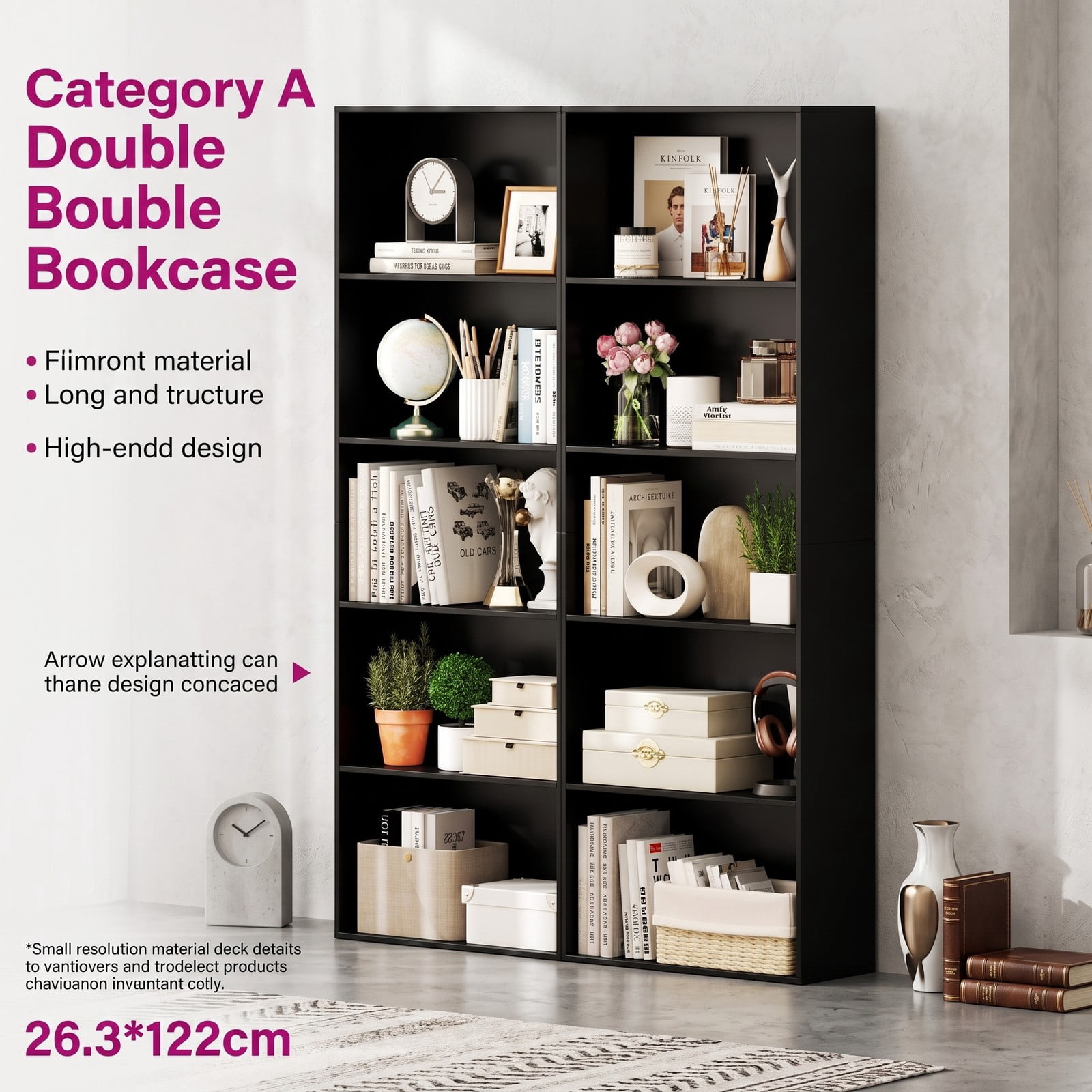 Furnibear 5-Tier Bookshelf, 67 Inch Modern Wood Storage Bookcase, Multi-Functional Display Cabinet with 2 Anti-Tipping Kits for Living Room, Bedroom, Home Office and