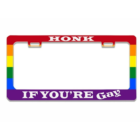 Pride Rainbow Flag -Honk if You're Gay,Funny Design Heavy Duty Metal Car License Plate Frame Auto Tag Holder Car Cover Holder Accessories