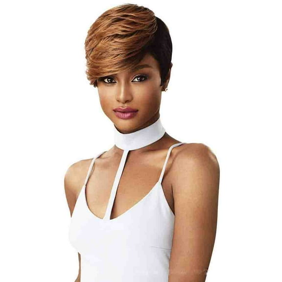 AMERTEER High Quality Women Brown Black Brazilian Short Elven Haircut Wig Parting Fiber Wig Hair,Two-color