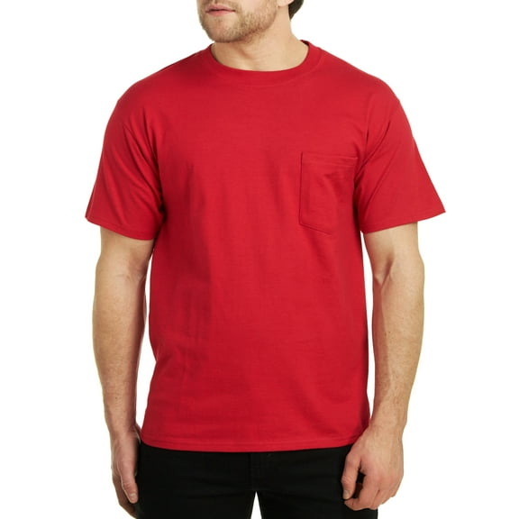 Hanes Short Sleeve Beefy-T Pocket T-Shirts, Deep Red, Small