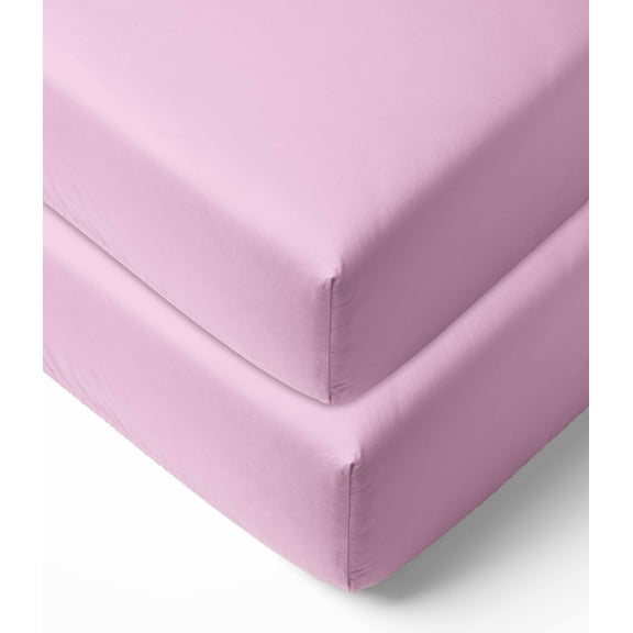 Bacati - MixNMatch Solid Crib/Toddler Bed Fitted Sheets 100% Cotton Percale, Pink, 2-Pack
