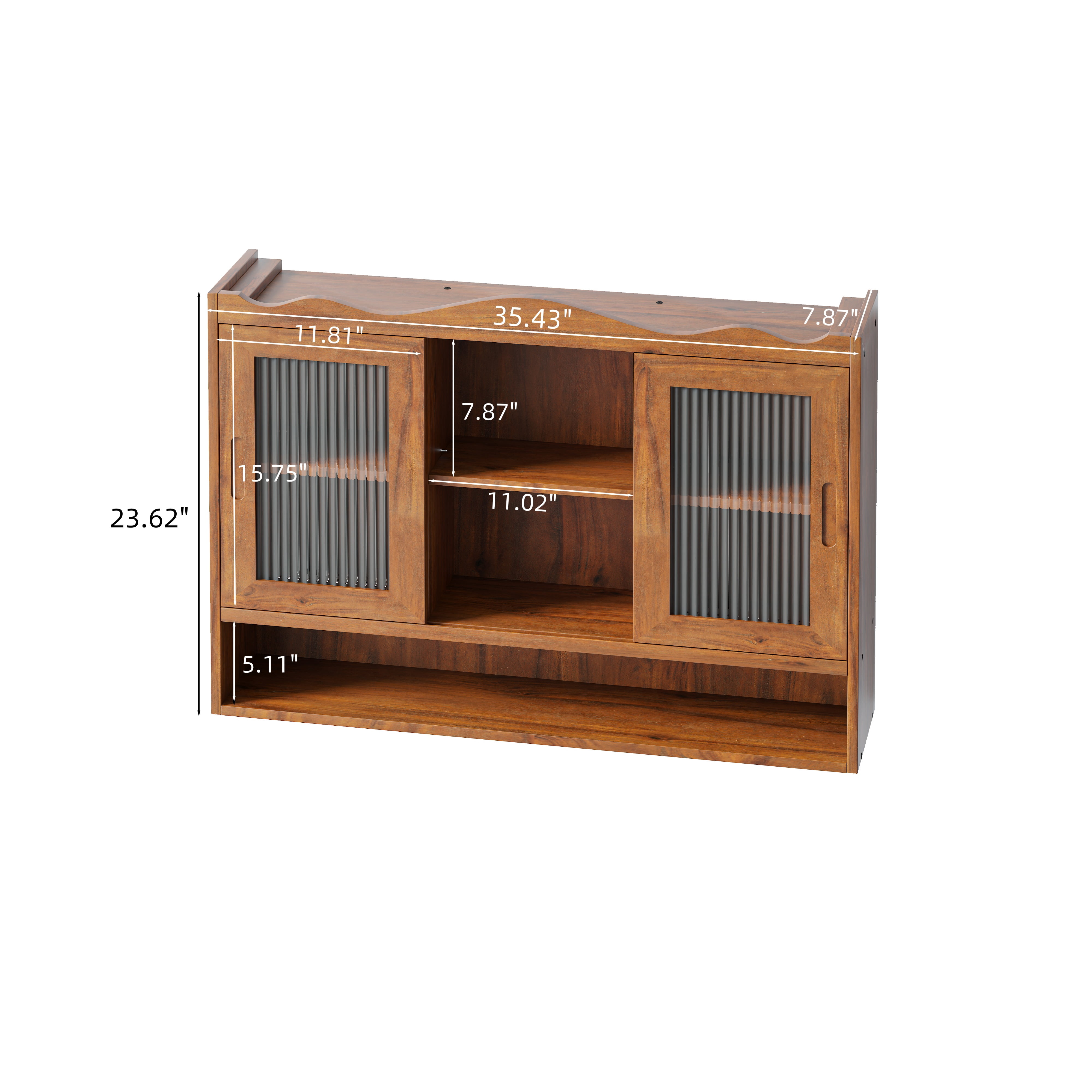 35.4" Retro 2 Door Sliding Cabinet Three Layers of Storage Space, Suitable for Bathrooms, Kitchens, Dining Rooms, Brown