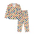 thumbnail image 1 of Fotbe Floral Checkerboard Conjunto de Pijama de Manga Larga para Mujer con Estampado, Ropa de Dormir de 2 Piezas, Conjunto de Casa Suave y Cómodo con Bolsillos-Large, 1 of 7