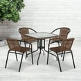 thumbnail image 2 of Flash Furniture Lila 28'' Square Glass Metal Table with Dark Brown Rattan Edging and 4 Dark Brown Rattan Stack Chairs, 2 of 12