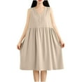 thumbnail image 2 of gljltg Women's Cotton Linen Dresses Summer Midi Sundresses Casual V Neck Button Front Pleated Loose Fit Knee Length Sleeveless Tank Dress with Pockets, 2 of 9