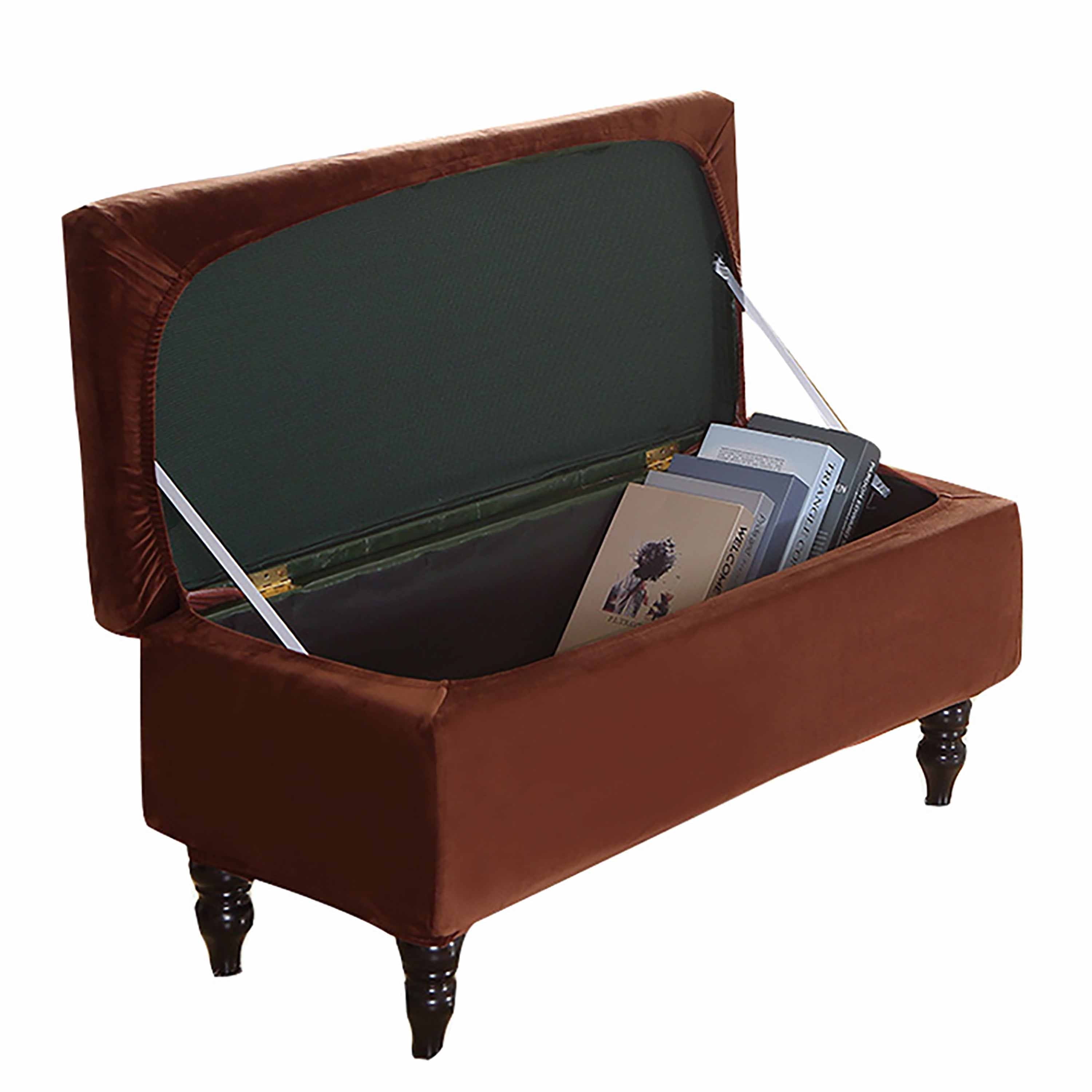 Rectangle Stretch Ottoman Bench Cover,Silver Fox Velvet Storage Ottoman