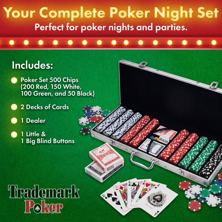Trademark Poker Set with Cards, Buttons, Carrying Case, and 500