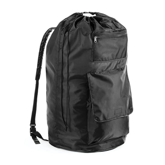 Whitmor Dura-Clean Laundry Backpack with Drawstring, Black