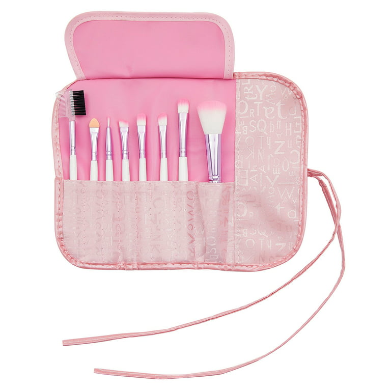 8 Piece Professional Makeup Brush Set with Storage Case Pouch, White and  Pink