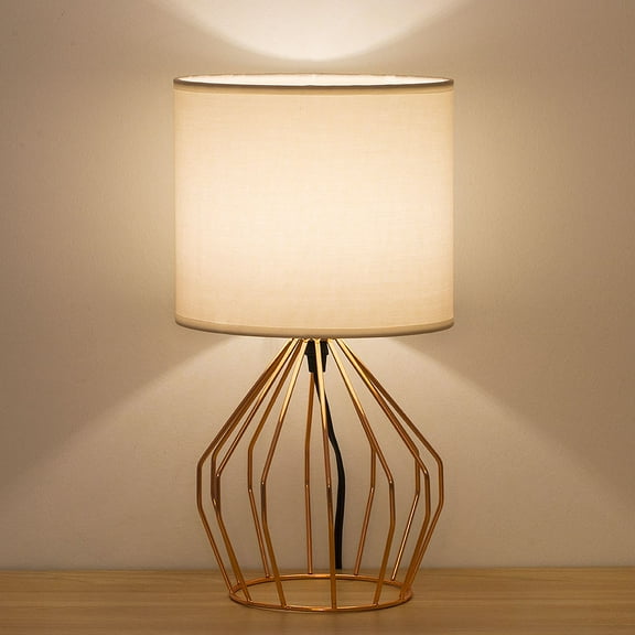 Modern Rose Gold Basket Cage Style Chrome Metal Base Linen Fabric Shade Lamps