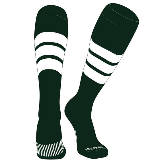 PEAR SOX Striped OTC Baseball, Softball, Football Socks (C) Forest Green, White