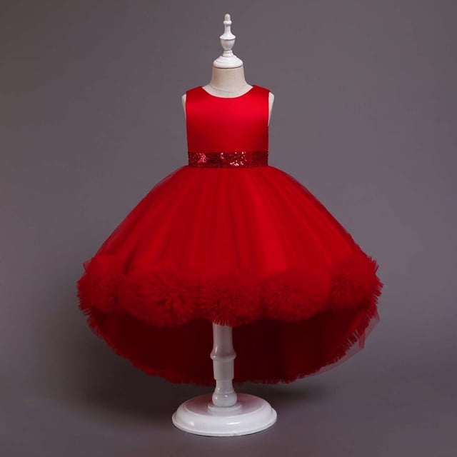 DPTALR Robe pour Enfants Fille Sans Manches Robe de Princesse Robe à Queue Fleur Jupe Jupe Robe en Tulle Canoniques