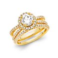 thumbnail image 2 of 14k White Italian Solid Gold CZ Round Halo Wedding Ring Duo Set, 2 of 2