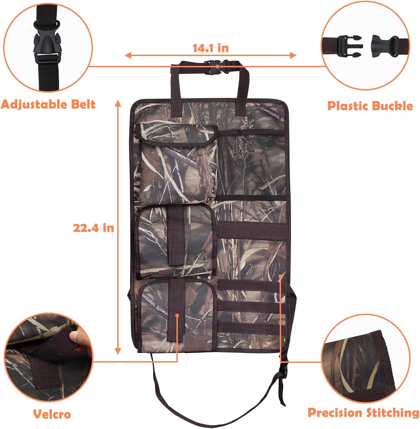 2 Pack Seat Back Gun Rack for Truck, Camo Gun Holder for Car with Molle Panel, Gun Sling Bag Front Seat Gun Organizer Truck Gun Rack for Hunting Gear, Gun Storage for Hunting Rifles SUV
