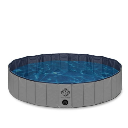 UPC: 0016463335238 | Plastic Dog Pool 32 x 8 Inches Foldable Portable Outdoor Grooming Kiddie Pool For Dogs Grey – Medium