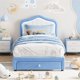 thumbnail image 1 of Tamaño individual-xl forrado marco de cama includes almacenamiento cajón y smart LED cabecero platform marco de cama niños de madera slats support no necesita colchón base easy to assemble, 1 of 6
