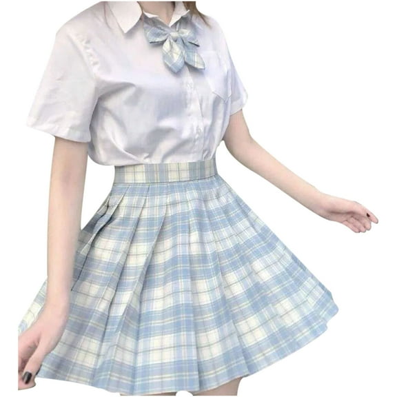 Prolriy Plaid Skirts for Women Fashion Women Plaid Pleated A-Line Skirt Burnout High Waist Short Skirt Women's Skirts Beige L