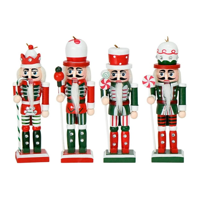 4 figuras de cascanueces de madera para decoración navideña, para fiestas, chimeneas, estantes para encimeras, Navidad, otoño, familia, amigos, Acción