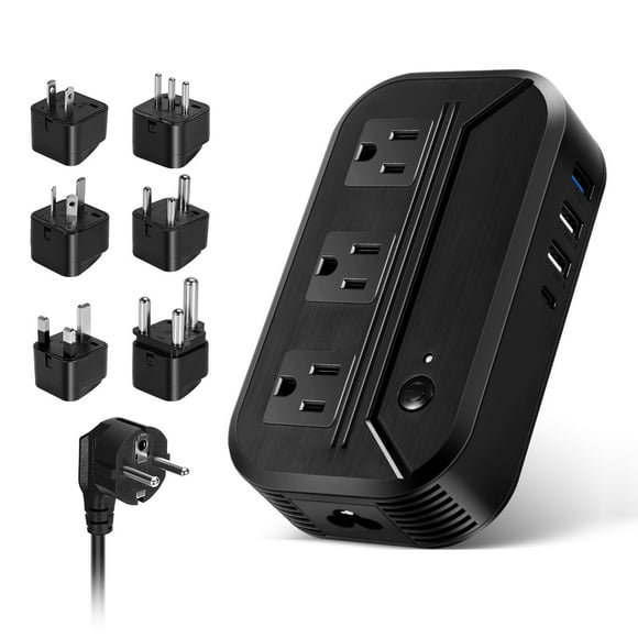 Voltage Converter 2300W International Power Converter Step Down 220V/240V to 110V/120V Travel Adapter w/ 3 USB + 1 Type C+ 3 AC Outlets + 7 Worldwide Plug Adapter for EU/