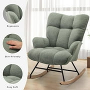 Nursery Rocking Chair Teddy, Upholstered Glider Rocker with High Backrest, Comfortable Stylish Accent Armchair with Padded Seat for Living Rooms, Bedrooms, Offices