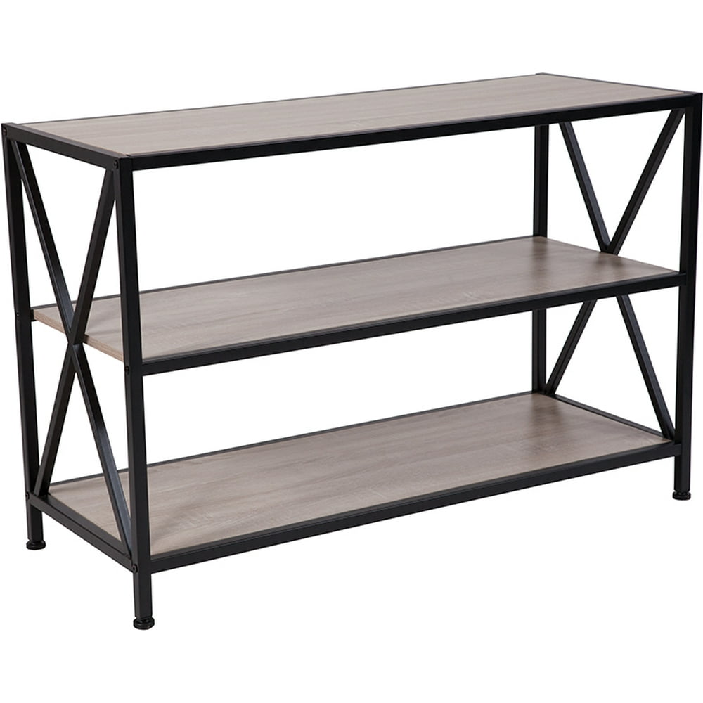 3 Shelf 26"H Cross Brace Bookcase in Sonoma Oak Wood Grain Finish