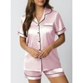thumbnail image 5 of SOMER 2 Piece Pajama Set For Women Silk Satin Lounge Pjs Shorts Matching Summer Sleepwear Button Down Shirt Shorts Pink., 5 of 6