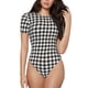 thumbnail image 1 of Balery Houndstooth Black And White Body de cuello redondo de manga corta para mujer Tops de manga corta Tops básicos-Large, 1 of 7