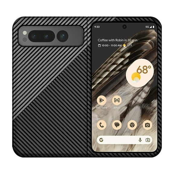 Case for Google Pixel Fold 7.6" 2023, [Wireless Charging] [Carbon Fibre Texture & PC Back] Shockproof Anti-drop [Slim & Lightweight] Heavy Duty Protective Magnetic Shell, Black/Silver