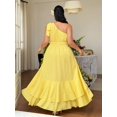 thumbnail image 2 of Pale Yellow Plus Size One-Shoulder A-Line Dress With Ruffle Hem And Tie Waist For Formal Evening Events, 2 of 7