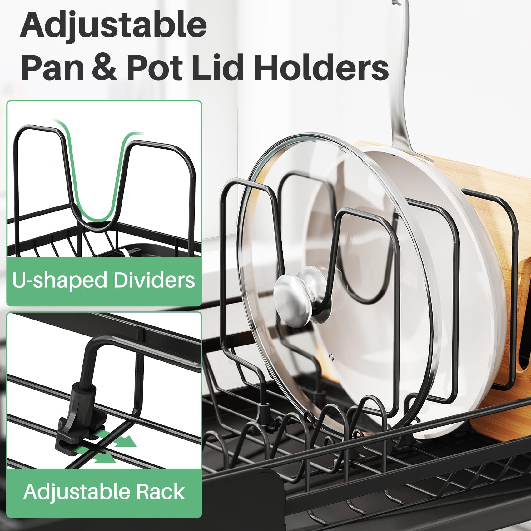 Dish Drying Rack Black Stainless Steel Expandable for Kitchen Counter