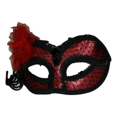 Venetian Mardi Gras Masquerade Eye Half Red with Flower Mask Costume Accessory